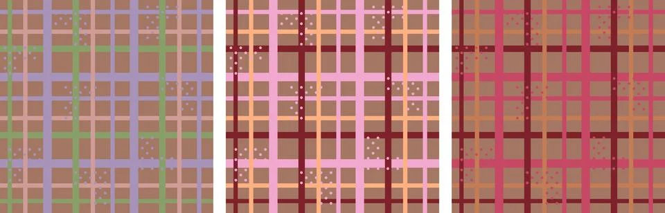 Set of checkered Vector seamless pattern with stripes and polka dots Stock Illustration