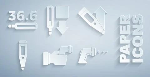 Set Checking body temperature, Digital thermometer, Medical and  icon. Vector Stock Illustration