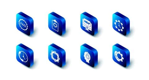 Set Checklist with 24 hours service, Computer monitor and help, Time Management Illustrazione stock