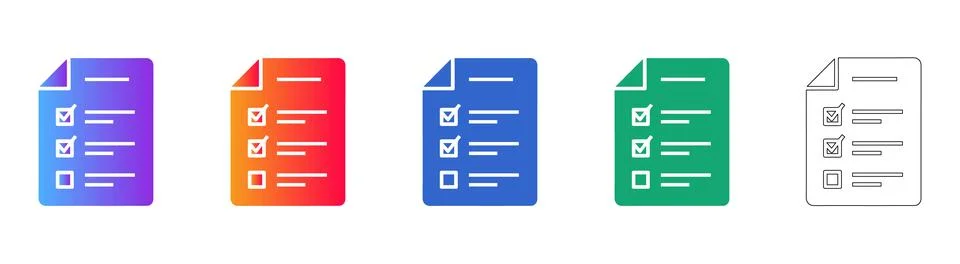 Set of Checklist Document Icons in Gradient and Outline Styles Stock Illustration