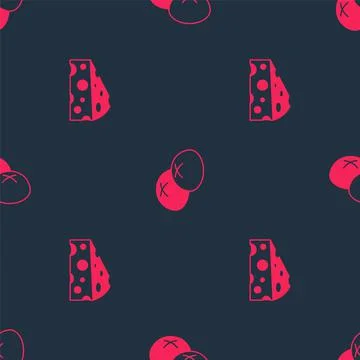 Set Cheese and Bread loaf on seamless pattern. Vector Stock Illustration