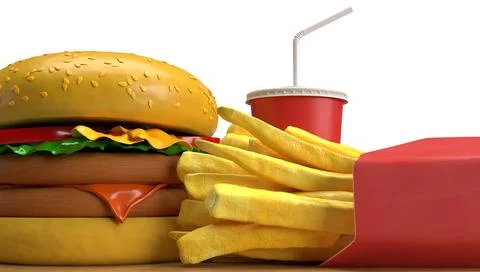 Set cheese hamburger pork beef steak bread snack french fire potato chip ju.. Stock Photos