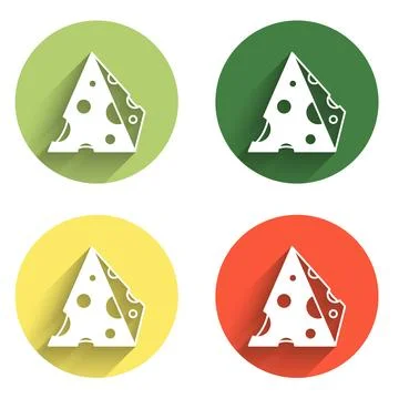 Set Cheese icon isolated with long shadow background. Color circle button. .. Stock Illustration