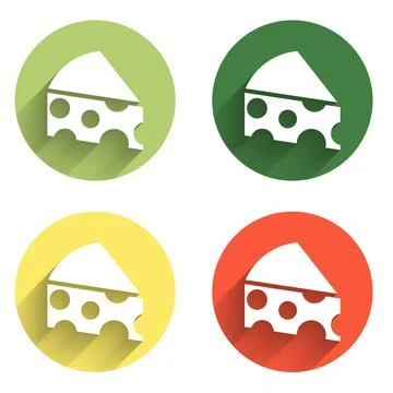 Set Cheese icon isolated with long shadow background. Color circle button. .. Stock Illustration