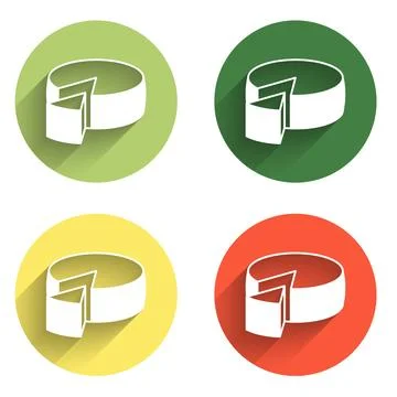 Set Cheese icon isolated with long shadow background. Color circle button. .. Stock Illustration