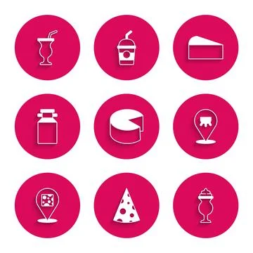 Set Cheese, Milkshake, Udder, Can container for milk, and icon. Vector Stock Illustration