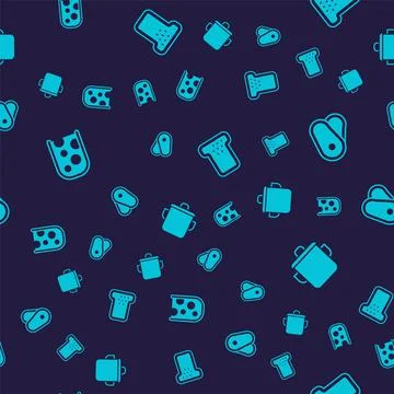 Set Cheese, Steak meat, Bread toast and Cooking pot on seamless pattern. Vector 스톡 일러스트