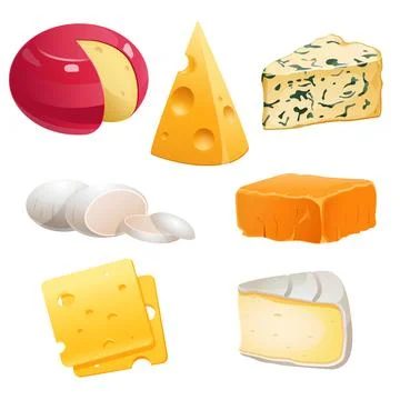 Set of cheese types roquefort, brie and maasdam Stock Illustration