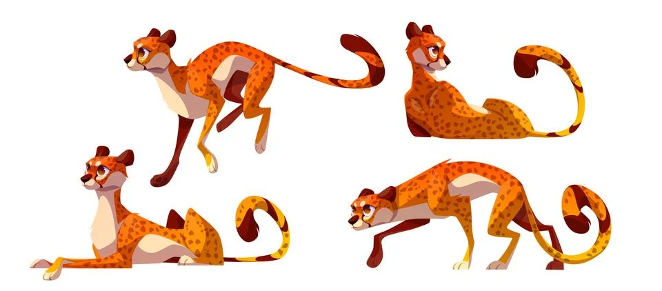 Set of cheetah character in different poses イラスト素材