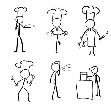 Set chef cook and present food stick Stock Illustration