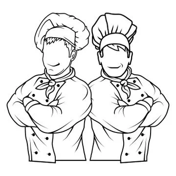 Set of chef cook standing in a different pose. Chef in uniform. Cook logo. Ch Stock Illustration