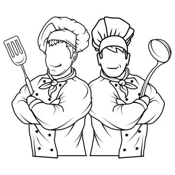 Set of chef cook standing in a different pose. Chef in uniform. Cook logo. Ch Stock Illustration