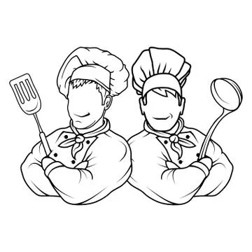 Set of chef cook standing in a different pose. Chef in uniform. Cook logo. Ch Stock Illustration