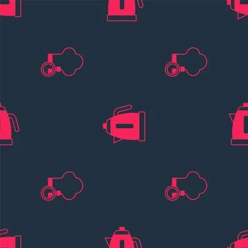 Set Chef hat and Electric kettle on seamless pattern. Vector Stock Illustration