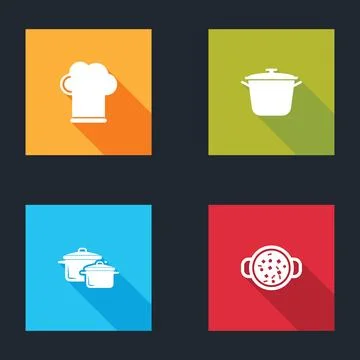 Set Chef hat, Cooking pot,  and soup icon. Vector 스톡 일러스트