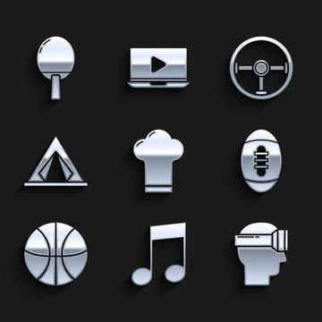 Set Chef hat, Music note, tone, Virtual reality glasses, American Football ball イラスト素材