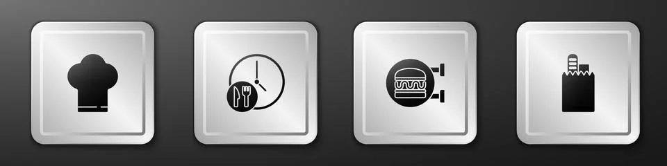 Set Chef hat, Round the clock delivery, Online ordering burger and and icon Stock Illustration