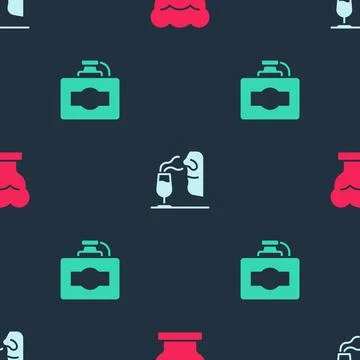 Set Chef hat, Sommelier and Cardboard box of wine on seamless pattern. Vector 스톡 일러스트