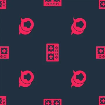 Set Chef hat in speech bubble and Gas stove on seamless pattern. Vector Illustrazione stock