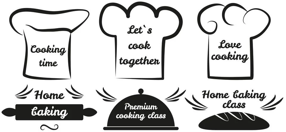 Set of chef logo design with modern concept. Hand writings about kitchen, food Stock Illustration