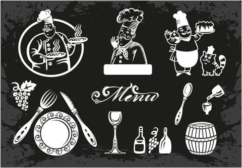 Set of chefs and food elements Stock Illustration