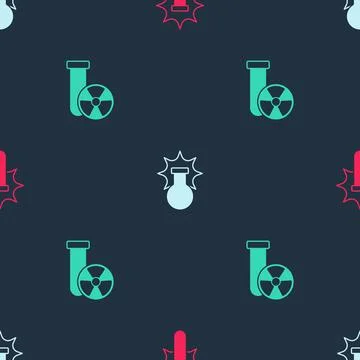 Set Chemical explosion, and Test tube radiation on seamless pattern. Vector イラスト素材