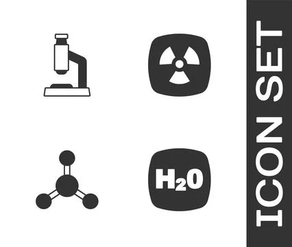 Set Chemical formula H2O, Microscope, Molecule and Radioactive icon. Vector イラスト素材