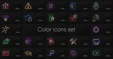 Set of Chemical formula, Remove image and Hammer tool line icons. For design イラスト素材