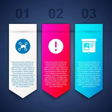 Set Chemical formula, Speech bubble and Exclamation and Projection screen Stock Illustration
