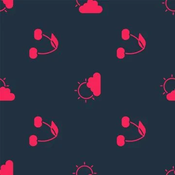 Set Cherry and Sun and cloud weather on seamless pattern. Vector Illustrazione stock
