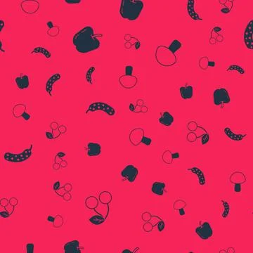 Set Cherry, Apple, Fresh cucumber and Mushroom on seamless pattern. Vector Stock Illustration
