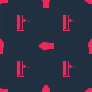Set Cherry cheesecake and Ice cream in waffle cone on seamless pattern. Vector 스톡 일러스트