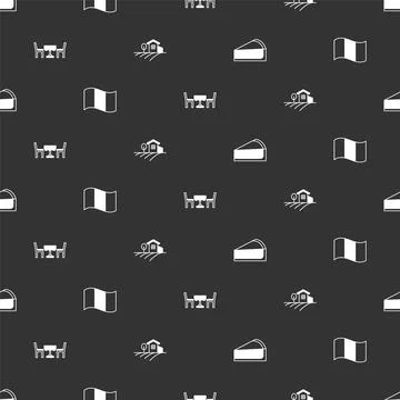 Set Cherry cheesecake slice, Flag France, French cafe and Village landscape on 스톡 일러스트