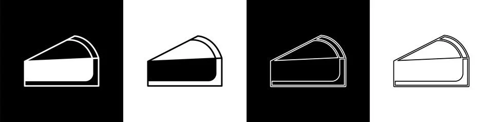 Set Cherry cheesecake slice with fruit topping icon isolated on black and white Illustrazione stock