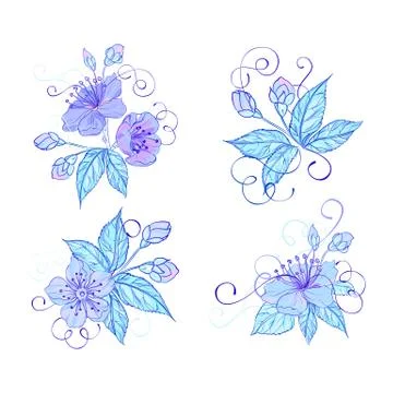 Set of cherry flowers Illustrazione stock