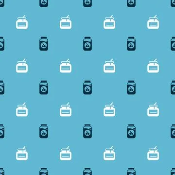 Set Cherry jam jar and Jar of honey on seamless pattern. Vector Stock Illustration