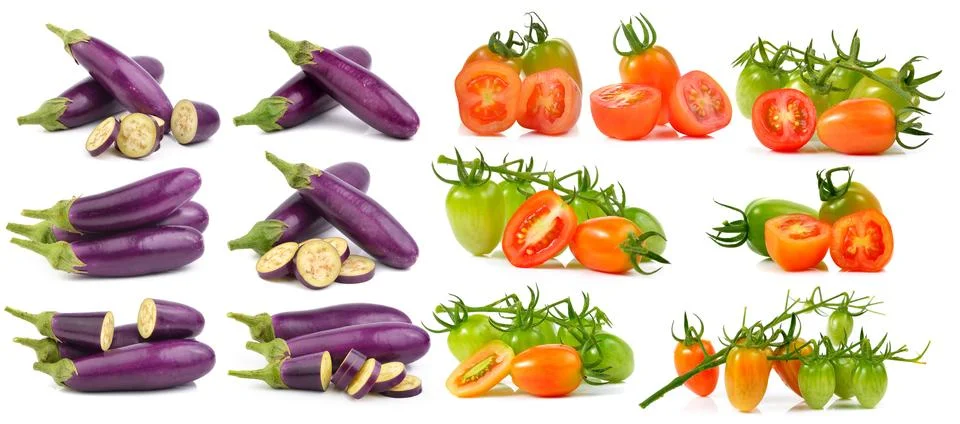Set of cherry tomatoes isolated on white background Stock Photos