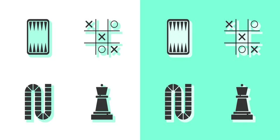 Set Chess, Backgammon board, Board game and Tic tac toe icon. Vector Stock Illustration