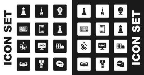 Set Chess, Backgammon board, Board game, Dart arrow, Toy building block bricks Illustrazione stock