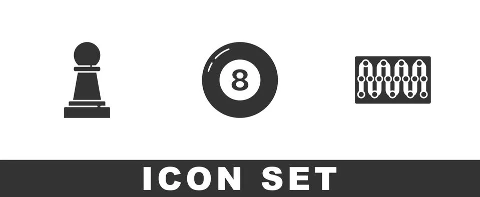 Set Chess, Billiard pool snooker ball and Board game icon. Vector Stock Illustration