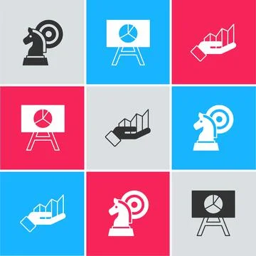 Set Chess, Board with graph chart and Pie infographic icon. Vector Illustrazione stock