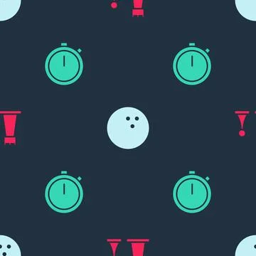 Set Chess, Bowling ball and Stopwatch on seamless pattern. Vector Stock Illustration