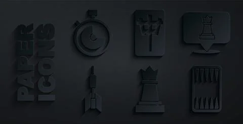 Set Chess, Dart arrow, Backgammon board, Mahjong pieces and Stopwatch icon Stock Illustration