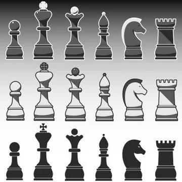 Set of Chess Figures, black, grey and white Stock Illustration