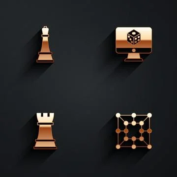 Set Chess, Game dice,  and Board game icon with long shadow. Vector Stock Illustration
