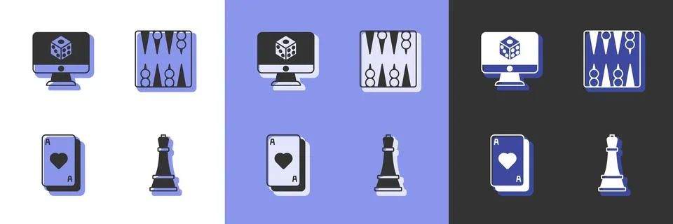 Set Chess, Game dice, Playing cards and Backgammon board icon. Vector Stock Illustration