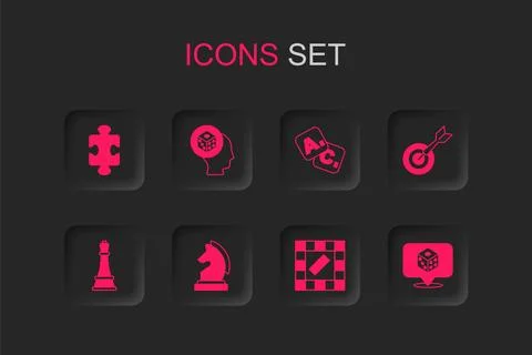 Set Chess, Game dice, Puzzle pieces toy, Board game, Classic dart board and.. Stock Illustration