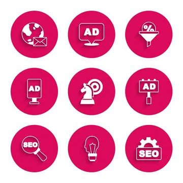 Set Chess, Light bulb with concept of idea, SEO optimization, Advertising, .. 스톡 일러스트