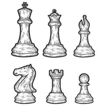 Set of chess pieces. Engraving vector illustration. Sketch scratch Stock Illustration