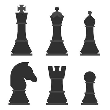 A set of chess pieces in a flat color style Stock Illustration